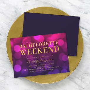 Vibrant Magenta Bokeh Lights Bachelorette Weekend Invitation