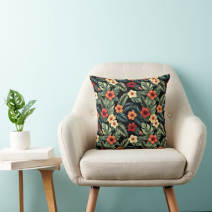 Vibrant Magenta Hibiscus Tropical Florals Throw Pillow