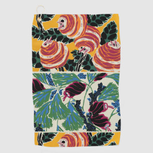 Vibrant Magenta & Orange Abstract Flower Art Golf Towel