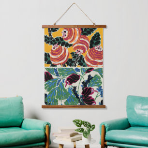 Vibrant Magenta & Orange Abstract Flower Art Hanging Tapestry