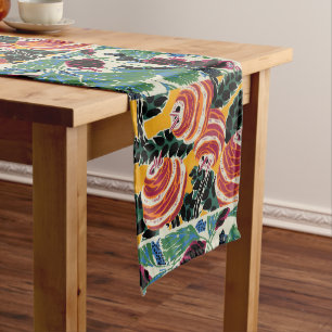 Vibrant Magenta & Orange Abstract Flower Art Long Table Runner