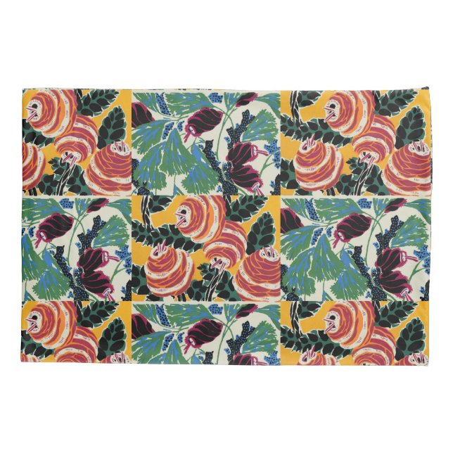 Vibrant Magenta & Orange Abstract Flower Art Pillow Case (Back)