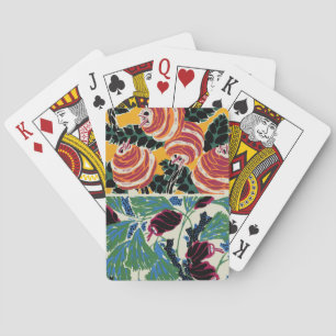 Vibrant Magenta & Orange Abstract Flower Art Poker Cards