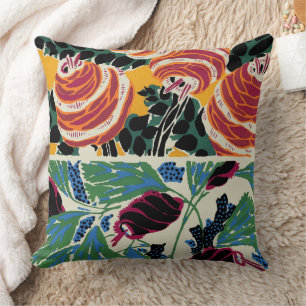 Vibrant Magenta & Orange Abstract Flower Art Throw Pillow