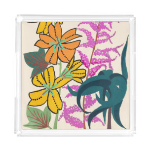 Vibrant Magenta & Orange Art Deco Flower Art Acrylic Tray