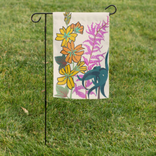 Vibrant Magenta & Orange Art Deco Flower Art Garden Flag