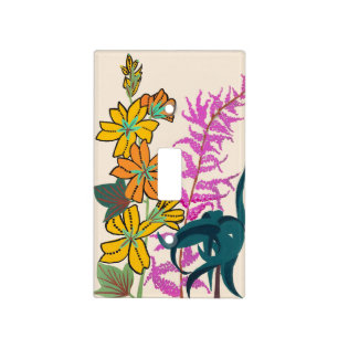 Vibrant Magenta & Orange Art Deco Flower Art Light Switch Cover