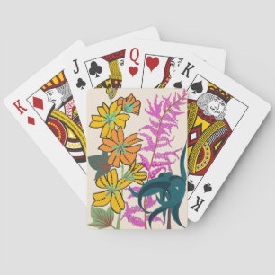 Vibrant Magenta & Orange Art Deco Flower Art Poker Cards