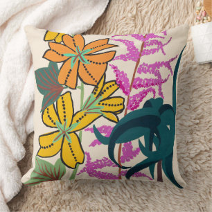 Vibrant Magenta & Orange Art Deco Flower Art Throw Pillow