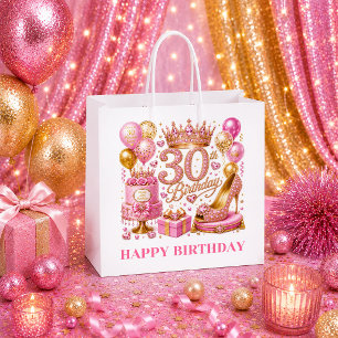 Vibrant Magenta Pink Glitter 30th Birthday Gift Ba Large Gift Bag
