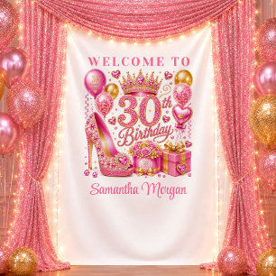 Vibrant Magenta Pink Glitter 30th Birthday Party B Tapestry