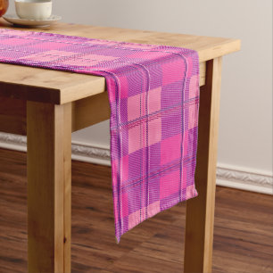 Vibrant Magenta Pink Plaid Aesthetic Short Table Runner