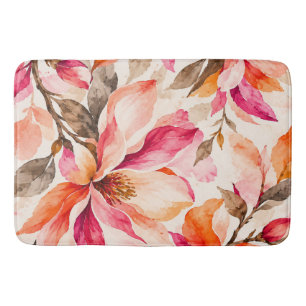 Vibrant Magnolia Botanical Floral Design Bath Mat