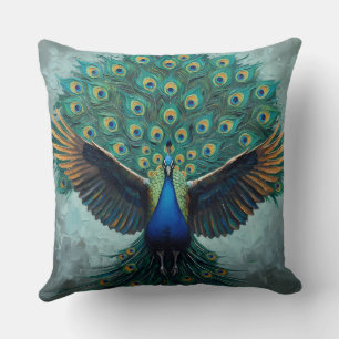 Vibrant Majestic Peacock Throw Pillow