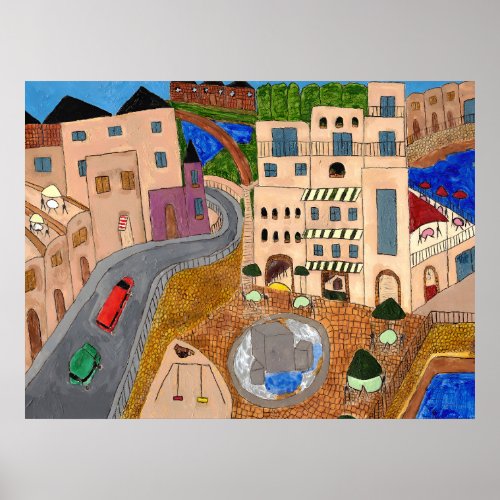 Vibrant Maltese Inspired Folk Art   Poster