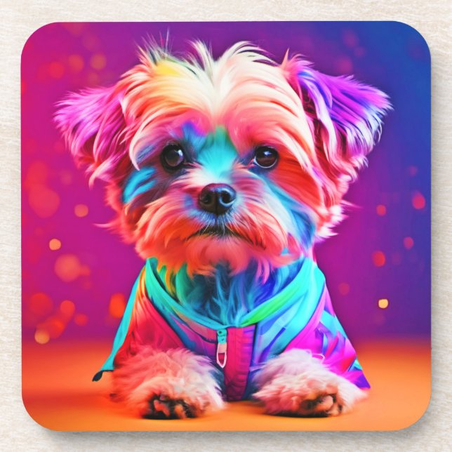 Vibrant Maltese Pup Art Beverage Coaster (Front)