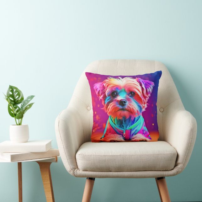 Vibrant Maltese Pup Art Throw Pillow (Chair)