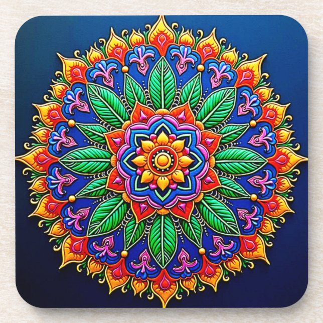 Vibrant Mandala Artistry Beverage Coaster (Front)