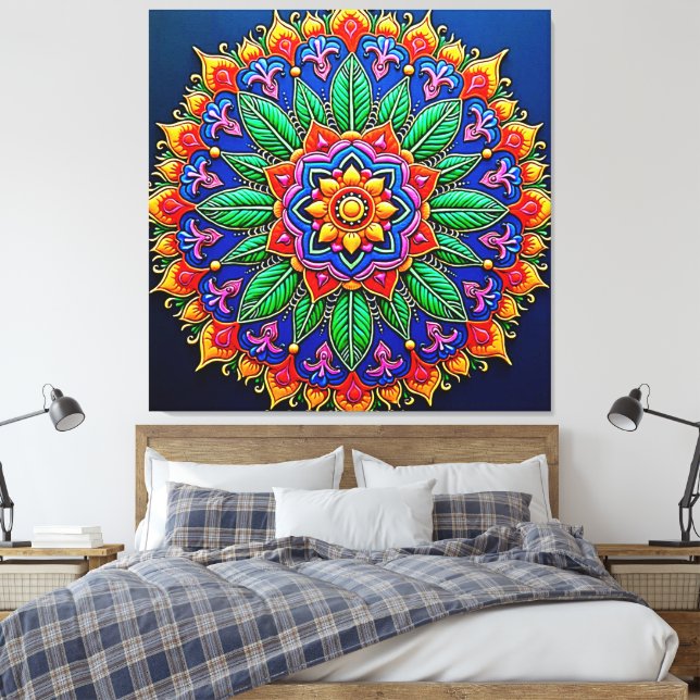 Vibrant Mandala Artistry Canvas Print (Insitu(Bedroom))
