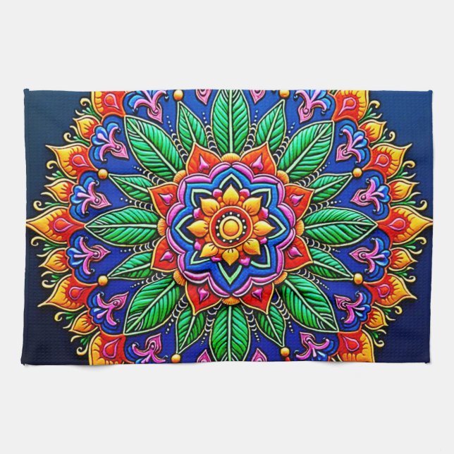 Vibrant Mandala Artistry Kitchen Towel (Horizontal)