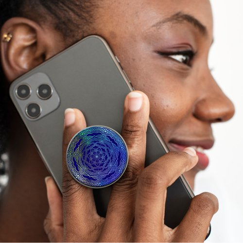 Vibrant Mandala Boho Chic Elegant Navy Blue Green PopSocket