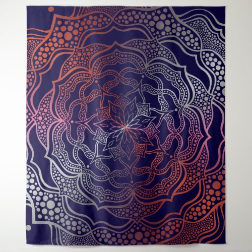 Vibrant Mandala Boho Chic Elegant Navy Rose Gold Tapestry