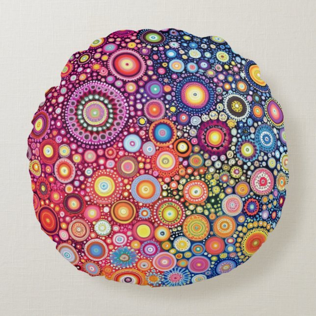 Vibrant Mandala Boho Circles Round Pillow   (Front)