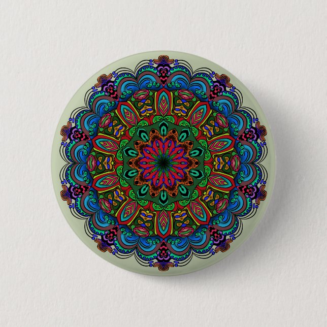 Vibrant Mandala Floral & Geometric Pattern Button (Front)
