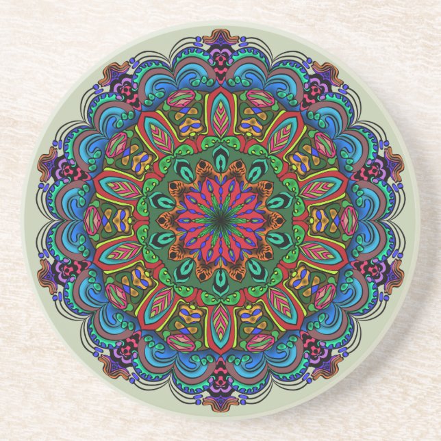 Vibrant Mandala Floral & Geometric Pattern Coaster (Front)