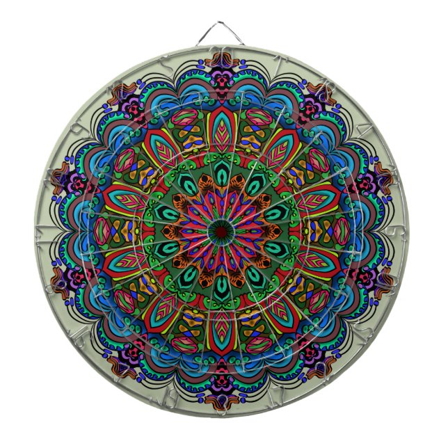 Vibrant Mandala Floral & Geometric Pattern Dart Board (Front)