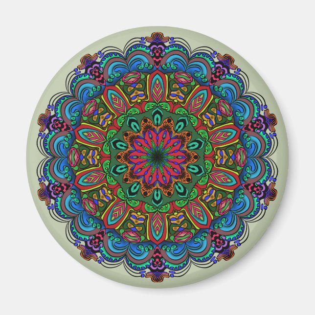Vibrant Mandala Floral & Geometric Pattern Magnet (Front)