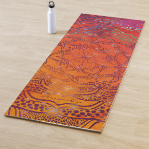 Vibrant Mandala Flower Boho Stylish Bright Orange Yoga Mat