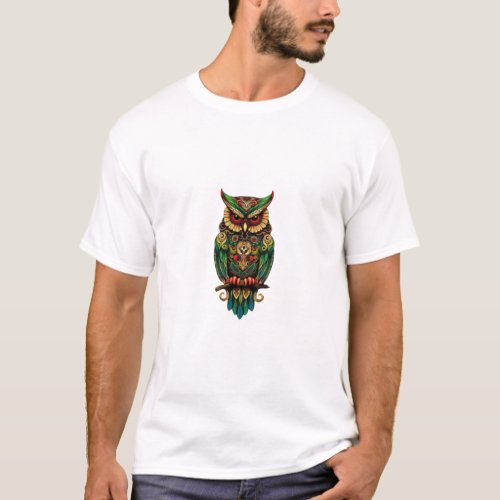 Vibrant Mandala Owl T_Shirt _ Unique Boho Chic Des