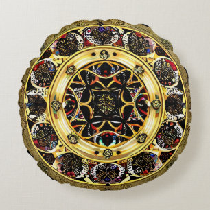 Vibrant Mandala Pattern Meditation Decor ✨ Round Pillow
