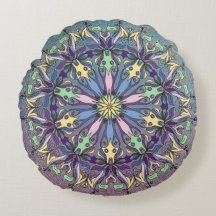Vibrant Mandala Round Throw Pillow