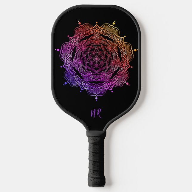    Vibrant Mandala Sacred Geometry Custom Monogram Pickleball Paddle (Front)