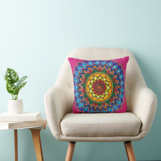 Vibrant Mandala Throw Pillow