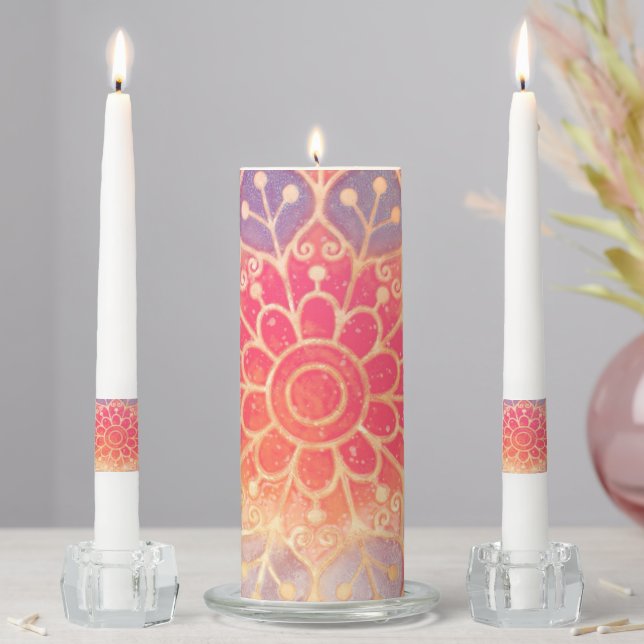 Vibrant Mandala  Unity Candle Set (In Situ)