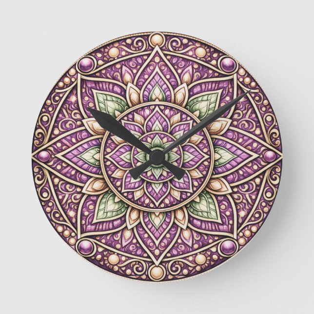 Vibrant Mandala Wall Clock – Colorful Geometric Ar (Front)