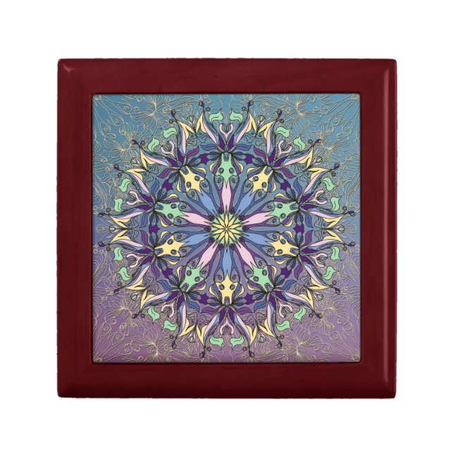 Vibrant Mandala Wooden Jewelry Keepsake Box (Front)