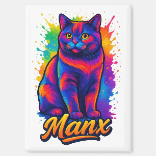 Vibrant Manx Cat Pop Art – Colorful Neon Street Magnet