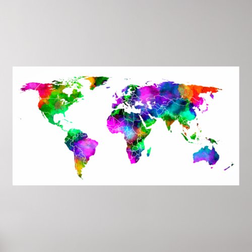 VIBRANT MAP of the POLITICAL WORLD Poster