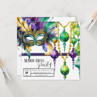 Vibrant Mardi Gras Mask and Beads Party