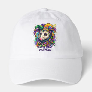 Vibrant Mardi Gras possum in jester mask and beads Hat