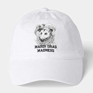 Vibrant Mardi Gras possum in jester mask and beads Hat