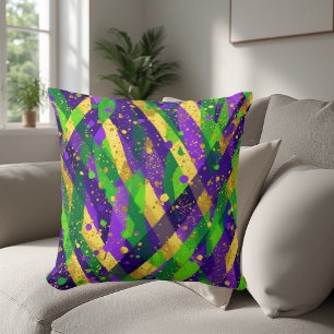 Vibrant Mardi Gras Purple Green Gold Cool Stripes  Throw Pillow