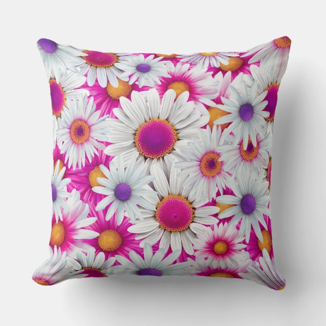 Vibrant Marguerite Blooming Throw Pillow (Front)