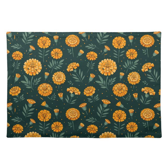 Vibrant Marigolds Pattern Cloth Placemat (Front)