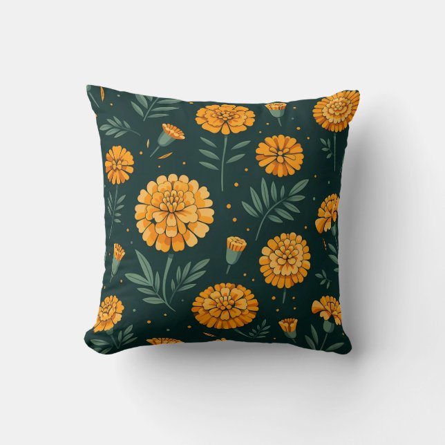 Vibrant Marigolds Pattern Throw Pillow (Front)
