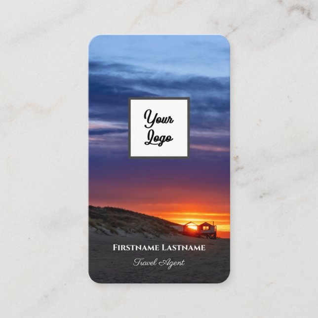Vibrant maritime beach sunset travel agent logo business card (Front)